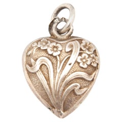 Antique Silver Floral Heart Charm Pendant