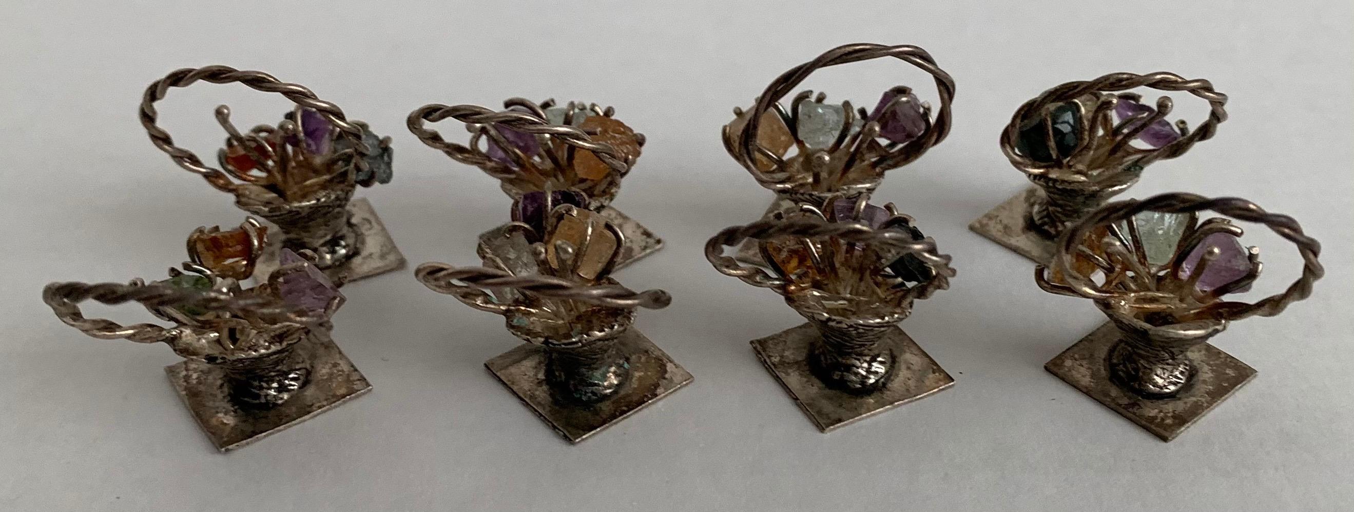 20th Century Silver Flower Basket Place Card Holders Set of 6 For Sale
