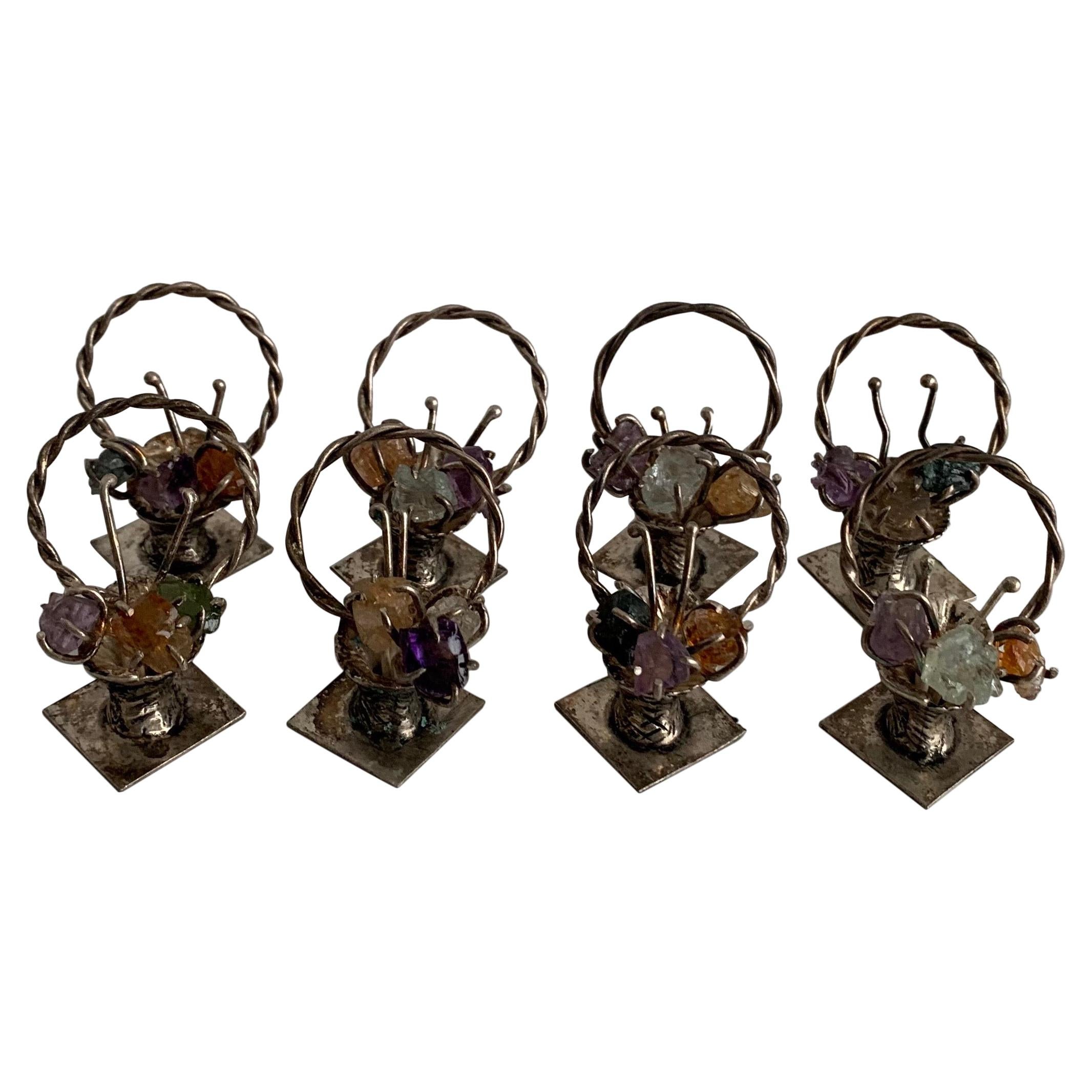 Juego de 6 porta-tarjetas de mesa Flower Basket de plata