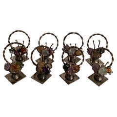 Retro Silver Flower Basket Place Card Holders Set of 6