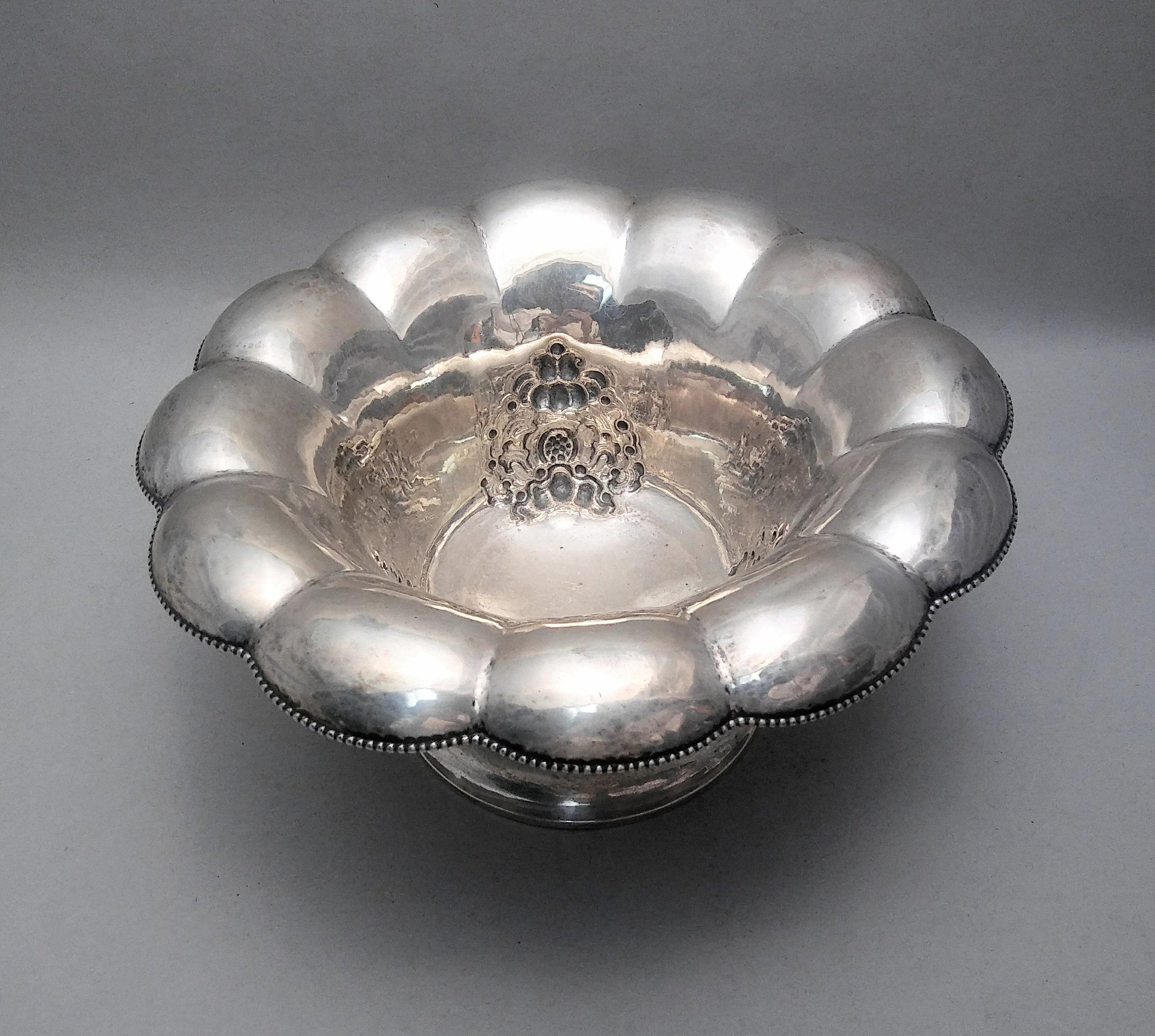 Norwegian Silver Flower Centerpiece Bowl by David Andersen For Sale