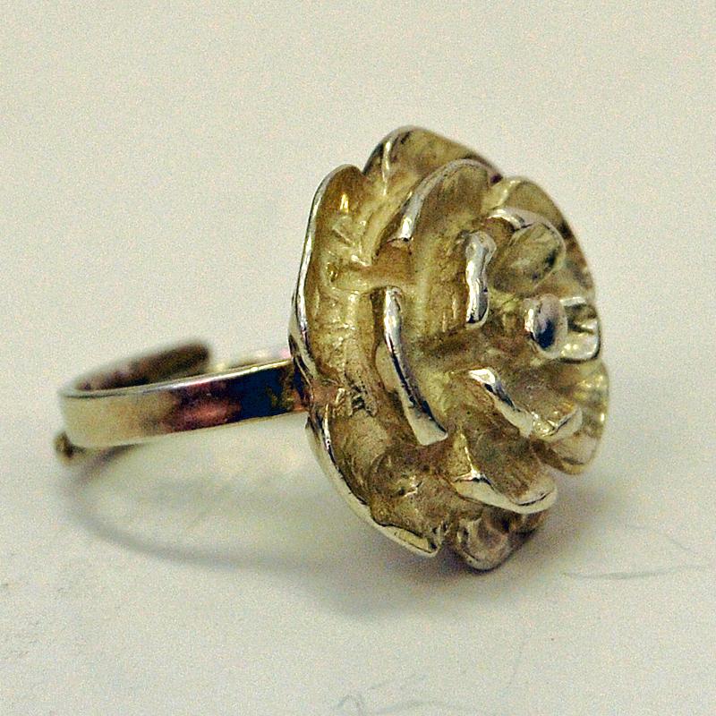 Mid-Century Modern Silver Flower vintage Ring from Sweden, 1975