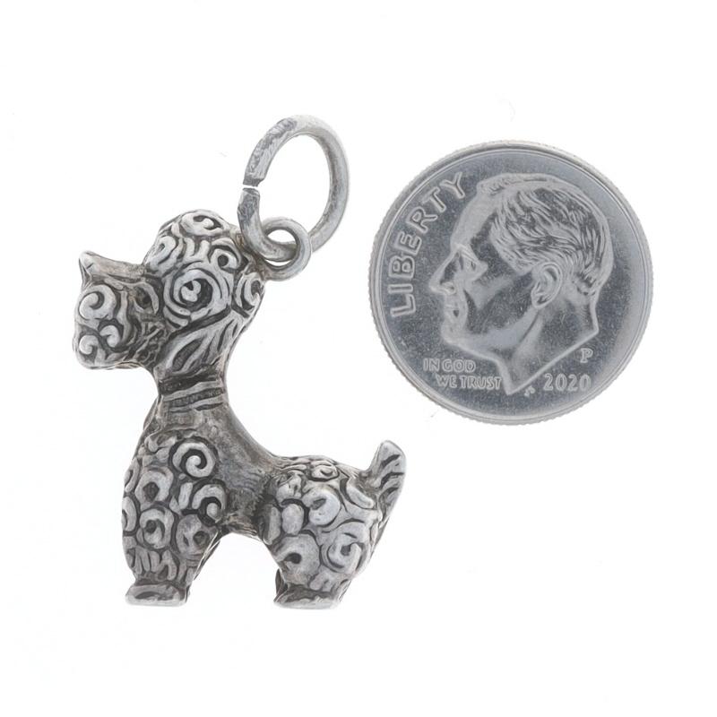 Women's Silver Fluffy Poodle Dog Charm - 800 Standing Pet Canine Pendant For Sale