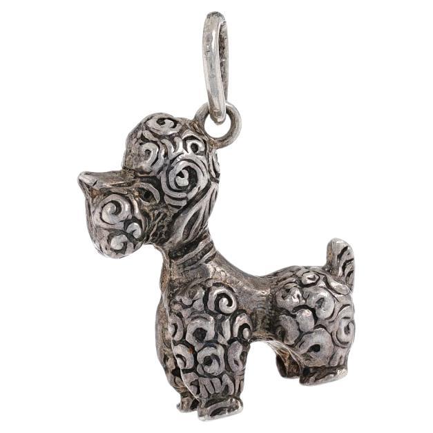 Silver Fluffy Poodle Dog Charm - 800 Standing Pet Canine Pendant For Sale