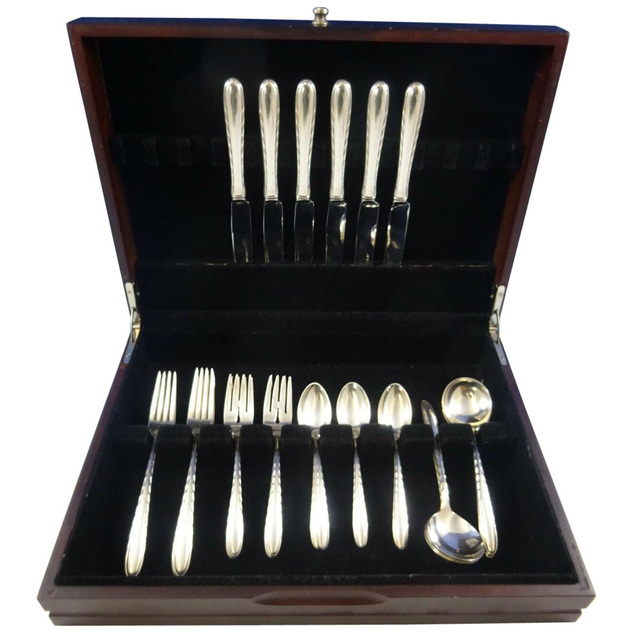 Silver Flutes by Towle Sterling Silver Flatware Set For 6 Service 30 Pieces