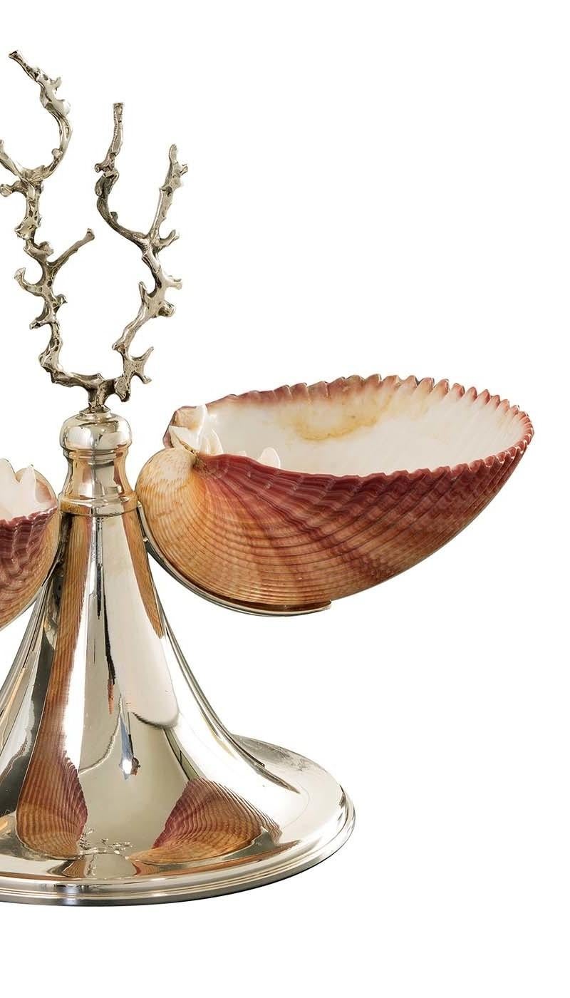 Italian Silver Footed Double Bowl with Shells