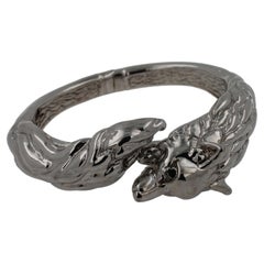 Silver Fox Animal Nature Hug Statement Bangle Cuff Bracelet