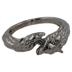 Silver Fox Animal Nature Hug Statement Bangle Cuff Bracelet 