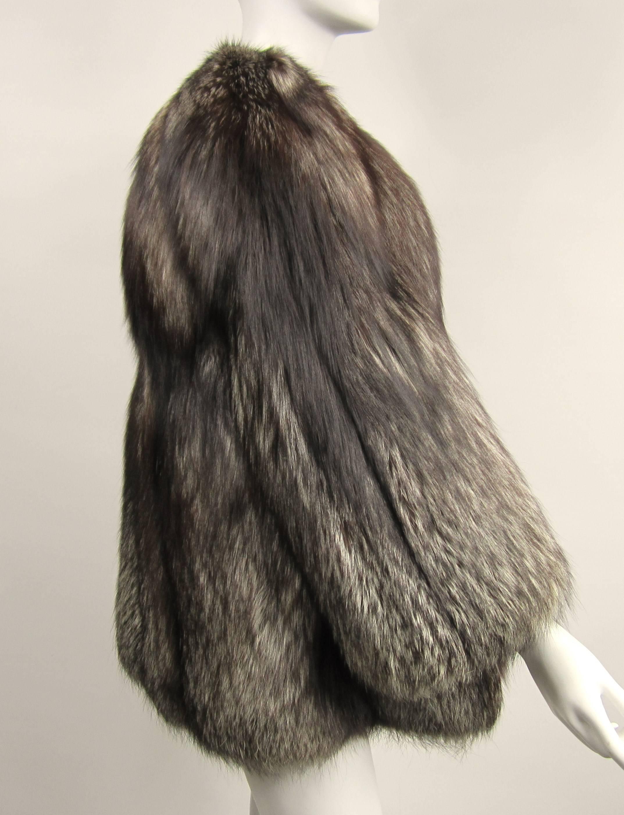 Black Silver Fox Fur Jacket Coat  For Sale