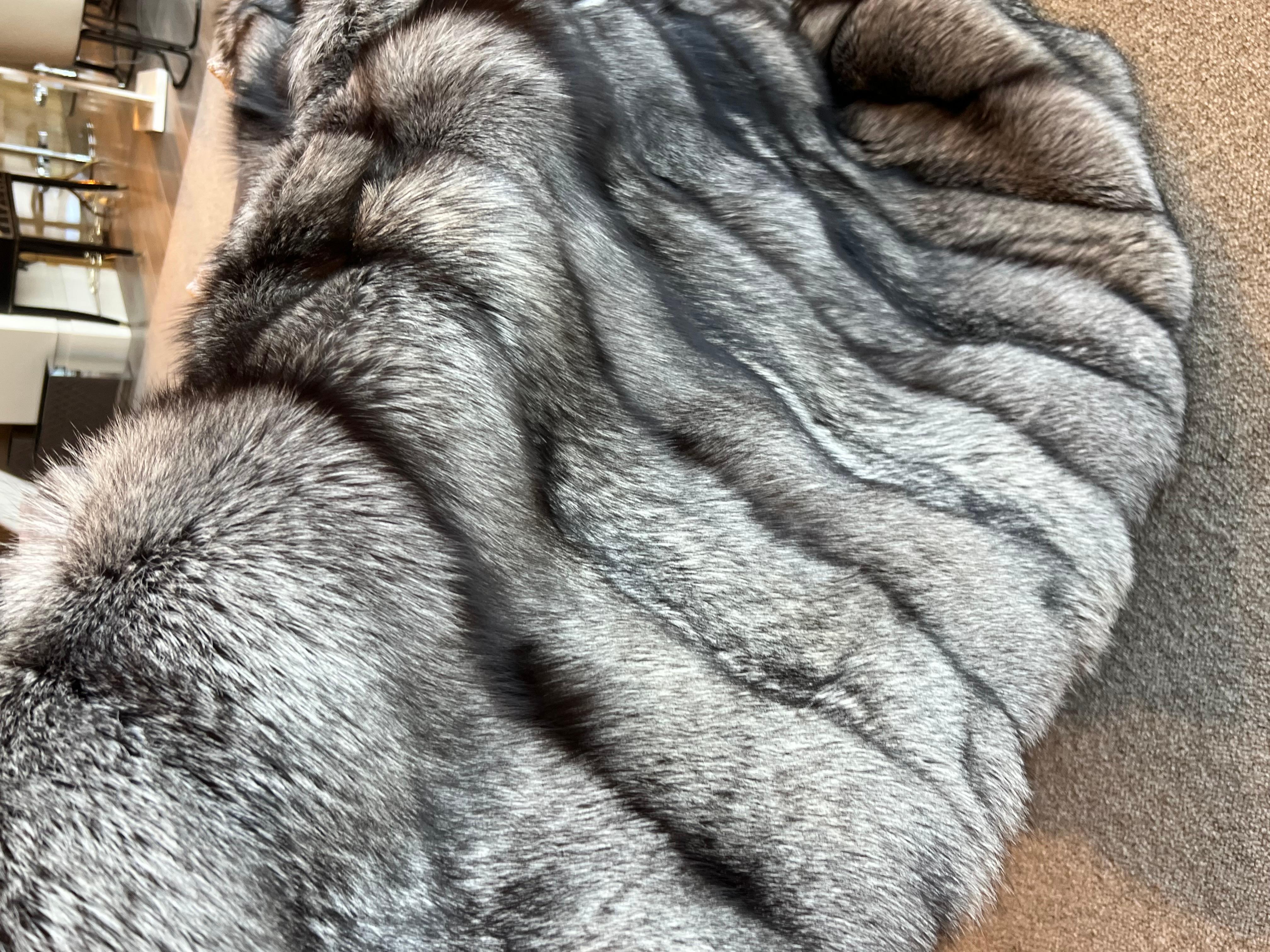 Canadian Silver Fox Fur Throw Blanket with Silk Backing For Sale