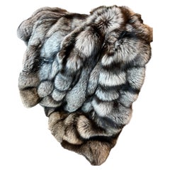 Silver Fox Fur Throw Blanket with Silk Backing