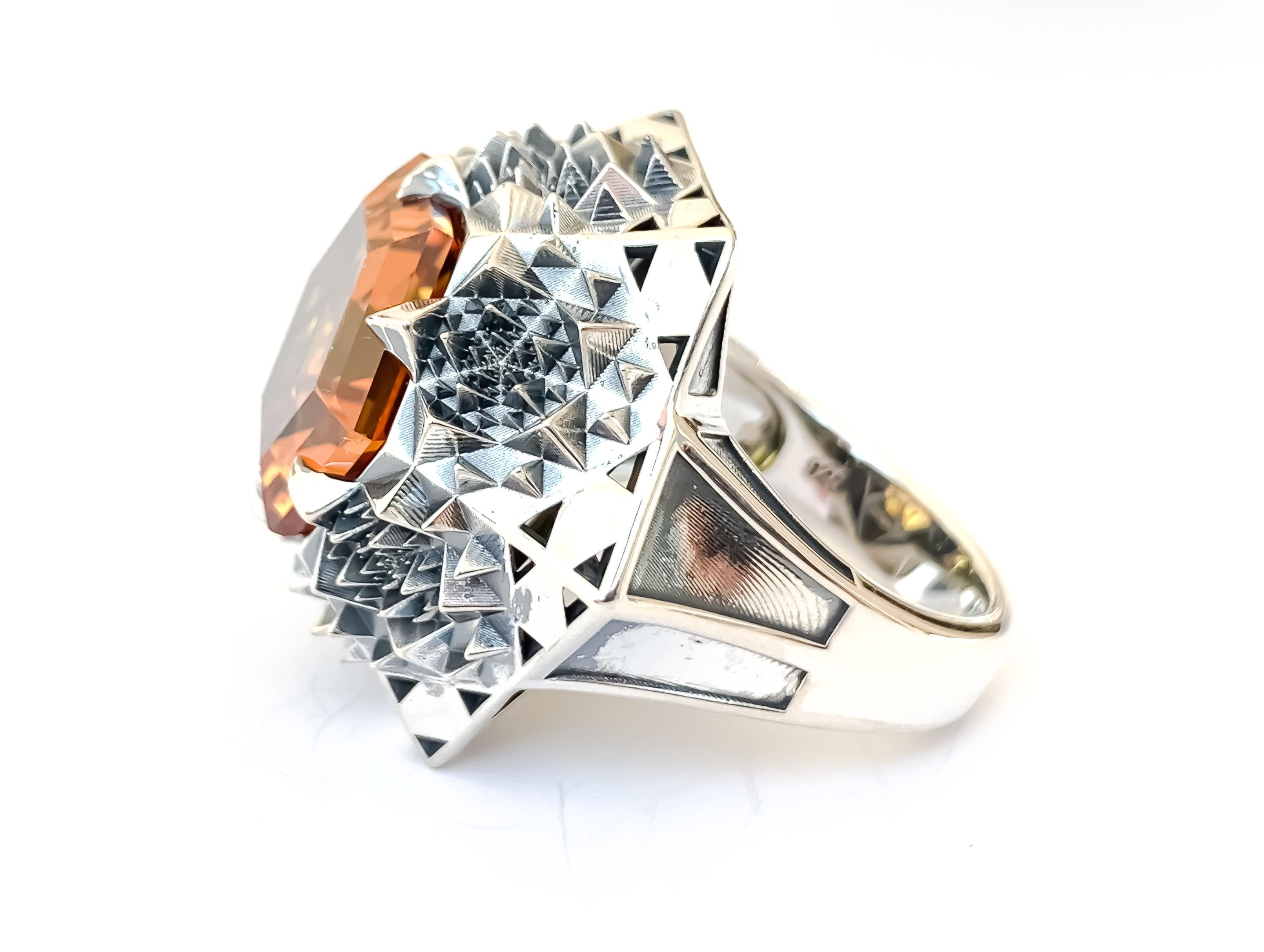 Silver Fractal Citrine Sun Ring For Sale 5