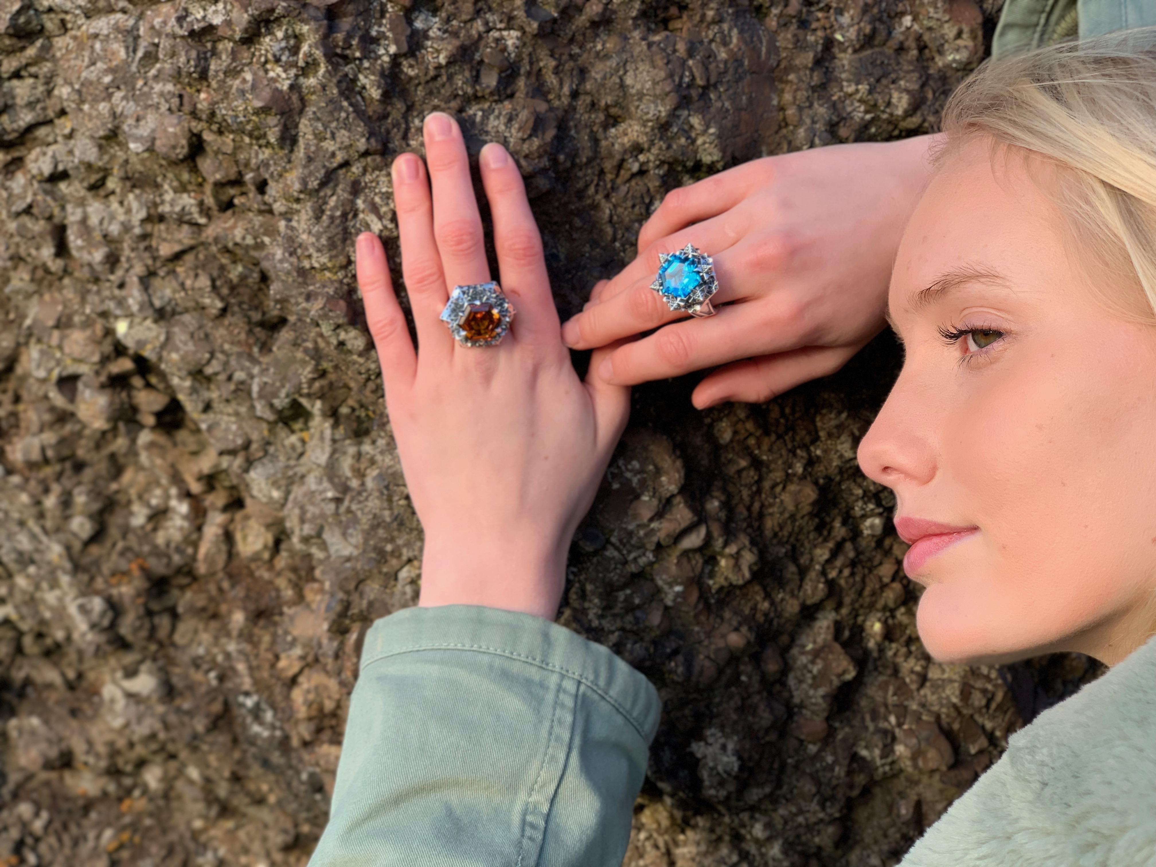 Silver Fractal Citrine Sun Ring For Sale 6