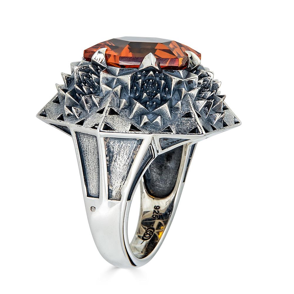 Silver Fractal Citrine Sun Ring In New Condition For Sale In Coral Gables, FL