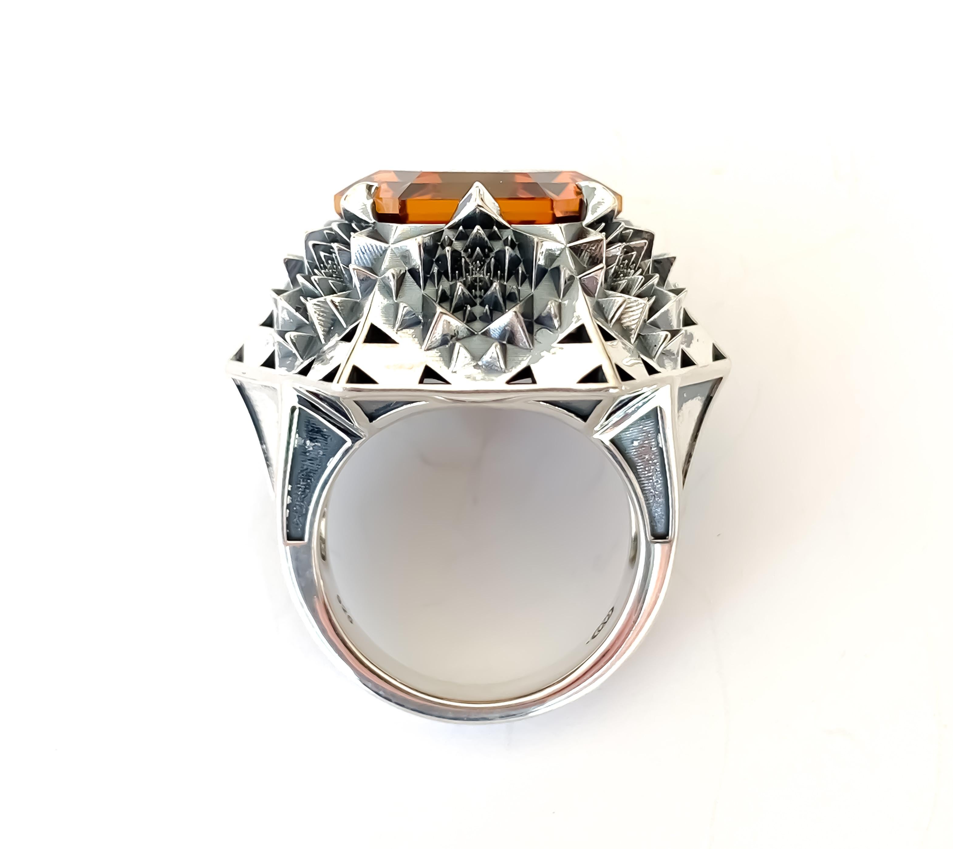 Silver Fractal Citrine Sun Ring For Sale 1