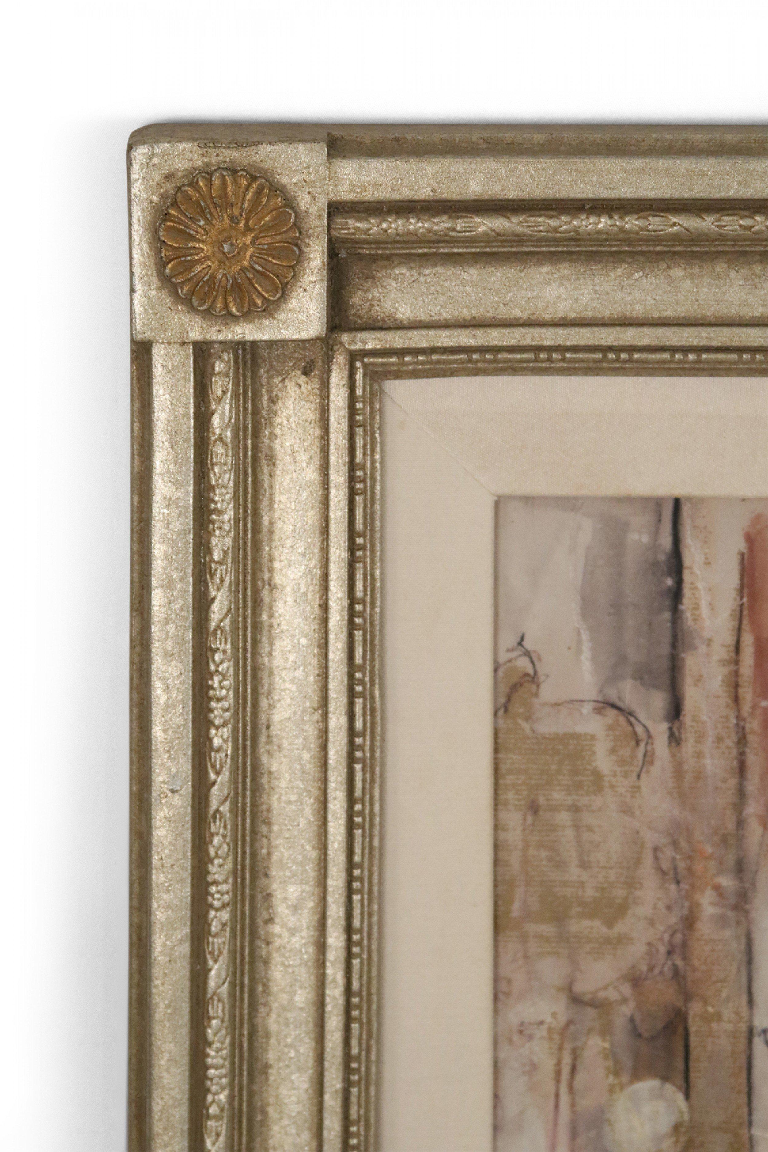 Pintura de salón francesa antigua enmarcada en plata Victoriano