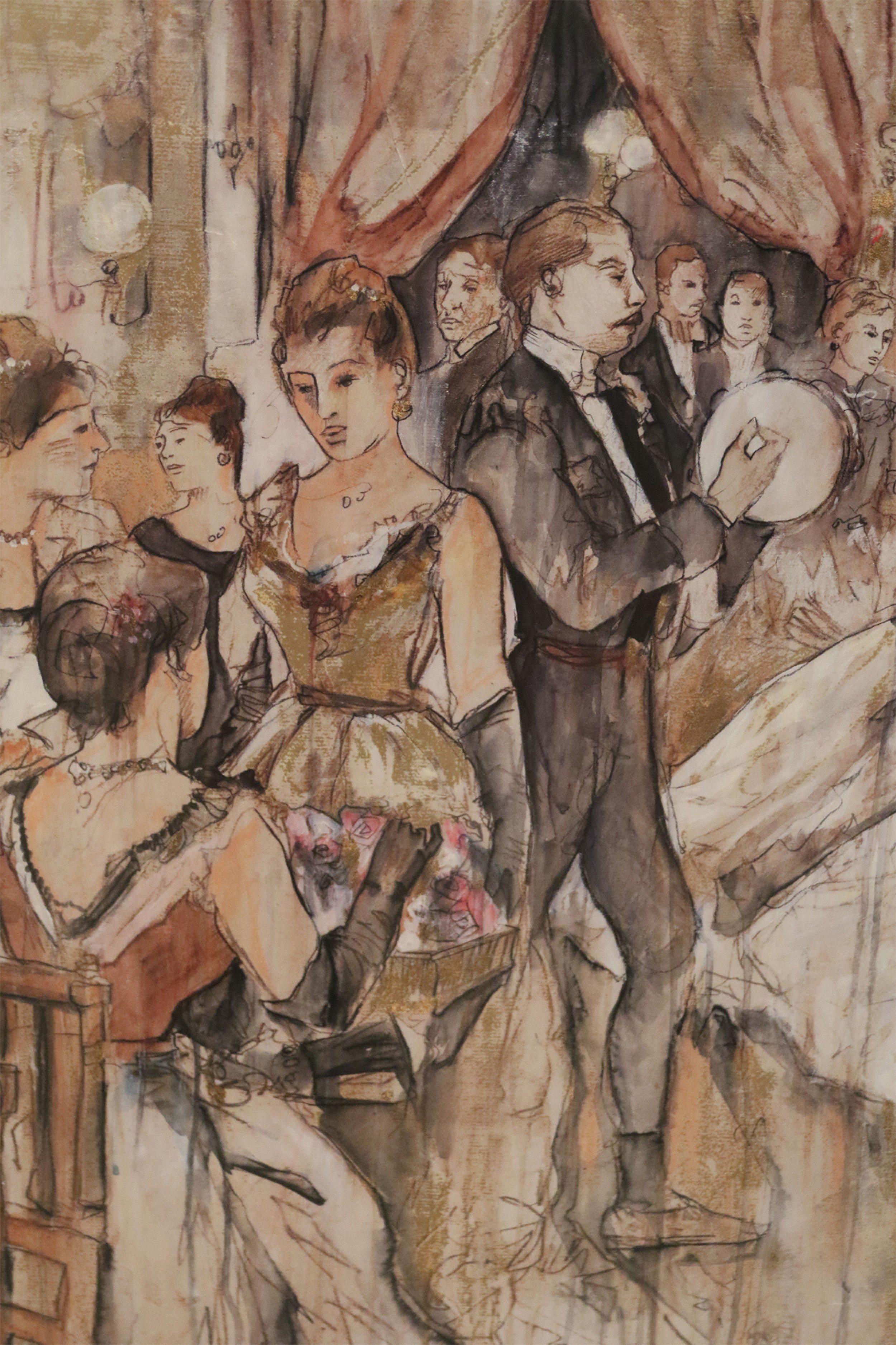 Pintura de salón francesa antigua enmarcada en plata siglo XIX