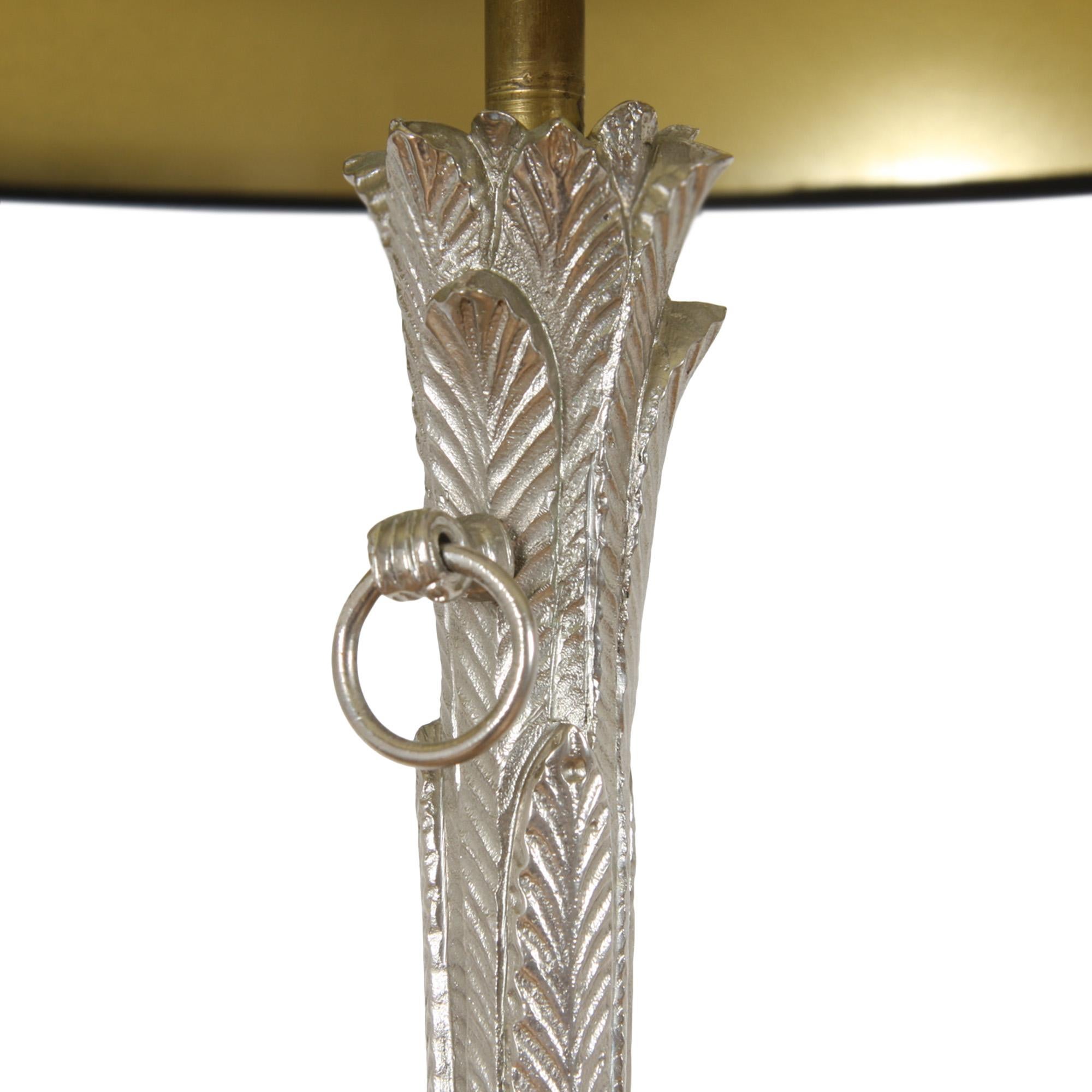 Beautiful naturalistic Bagues floorlamp, made in France in the 1950s. Featuring a tripod base, this piece is made from silver plated brass with a polished aluminium uplighter, which can be removed. 

Lovely hand detail, see picture. 

Pictured
