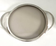 Silver French Art Deco Round Tray with Smoked Glass Base