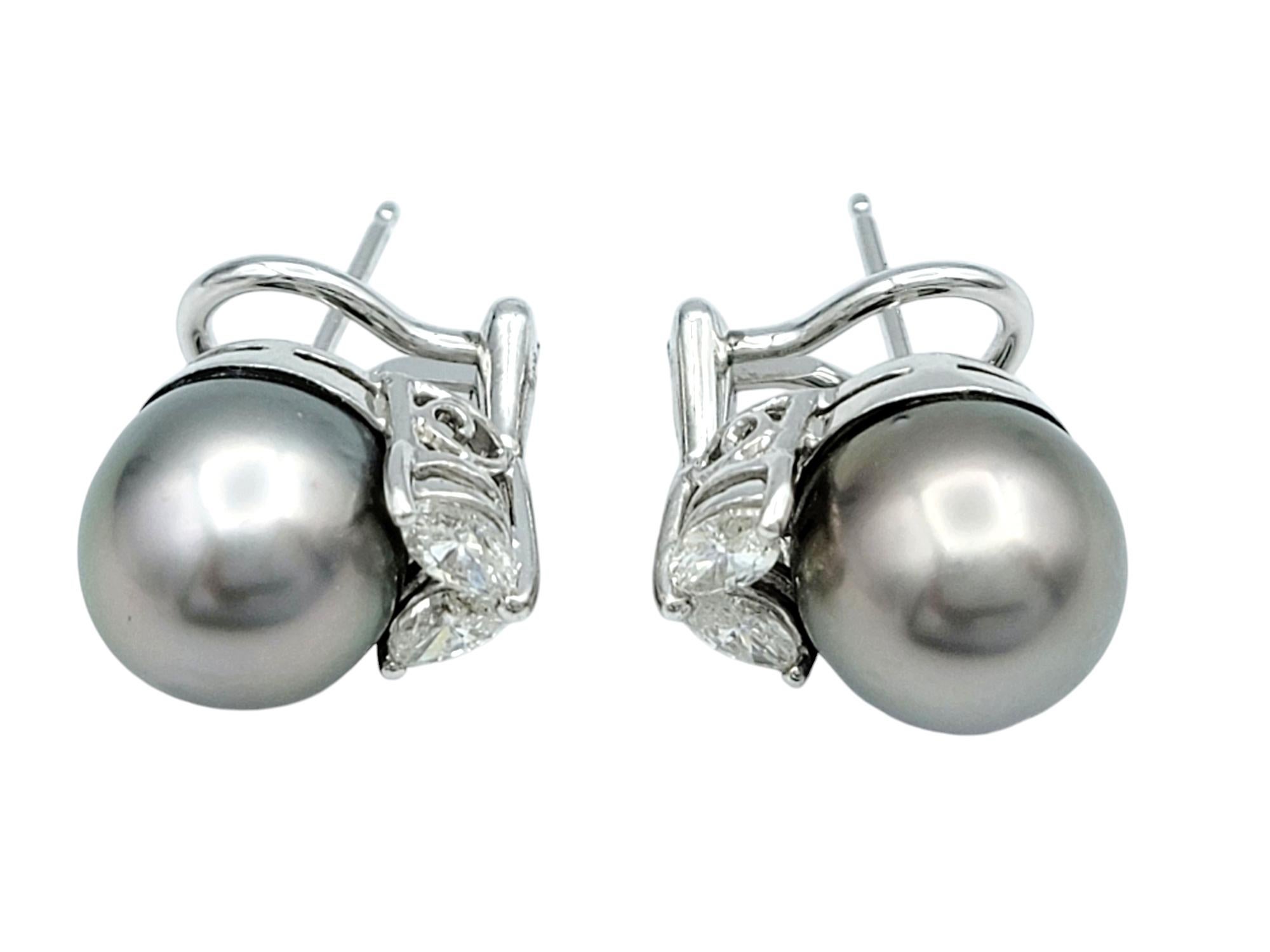 Silber Süßwasserperlen und Marquise Diamant Ohrstecker 18 Karat Weißgold (Zeitgenössisch) im Angebot