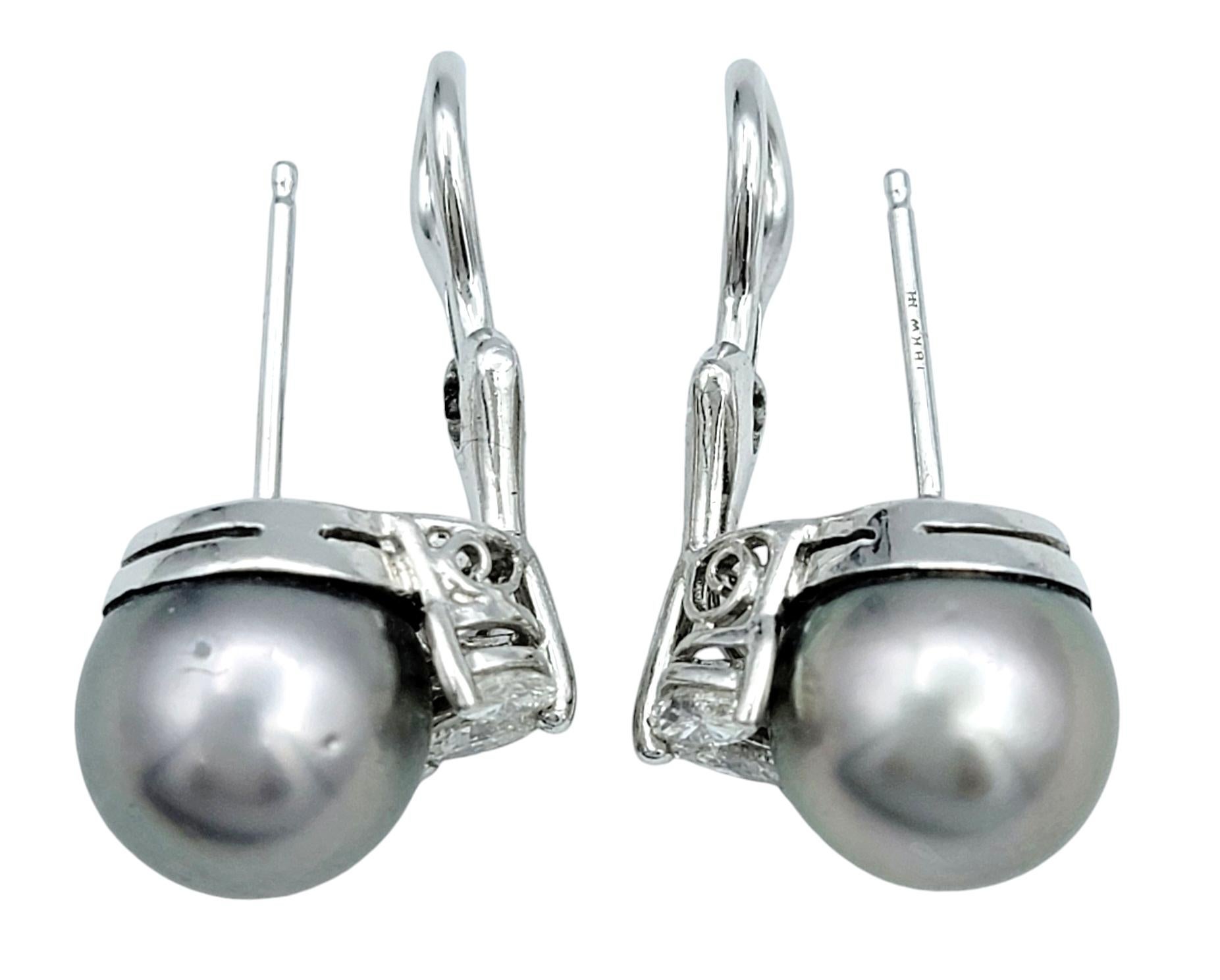 Silber Süßwasserperlen und Marquise Diamant Ohrstecker 18 Karat Weißgold (Marquiseschliff) im Angebot