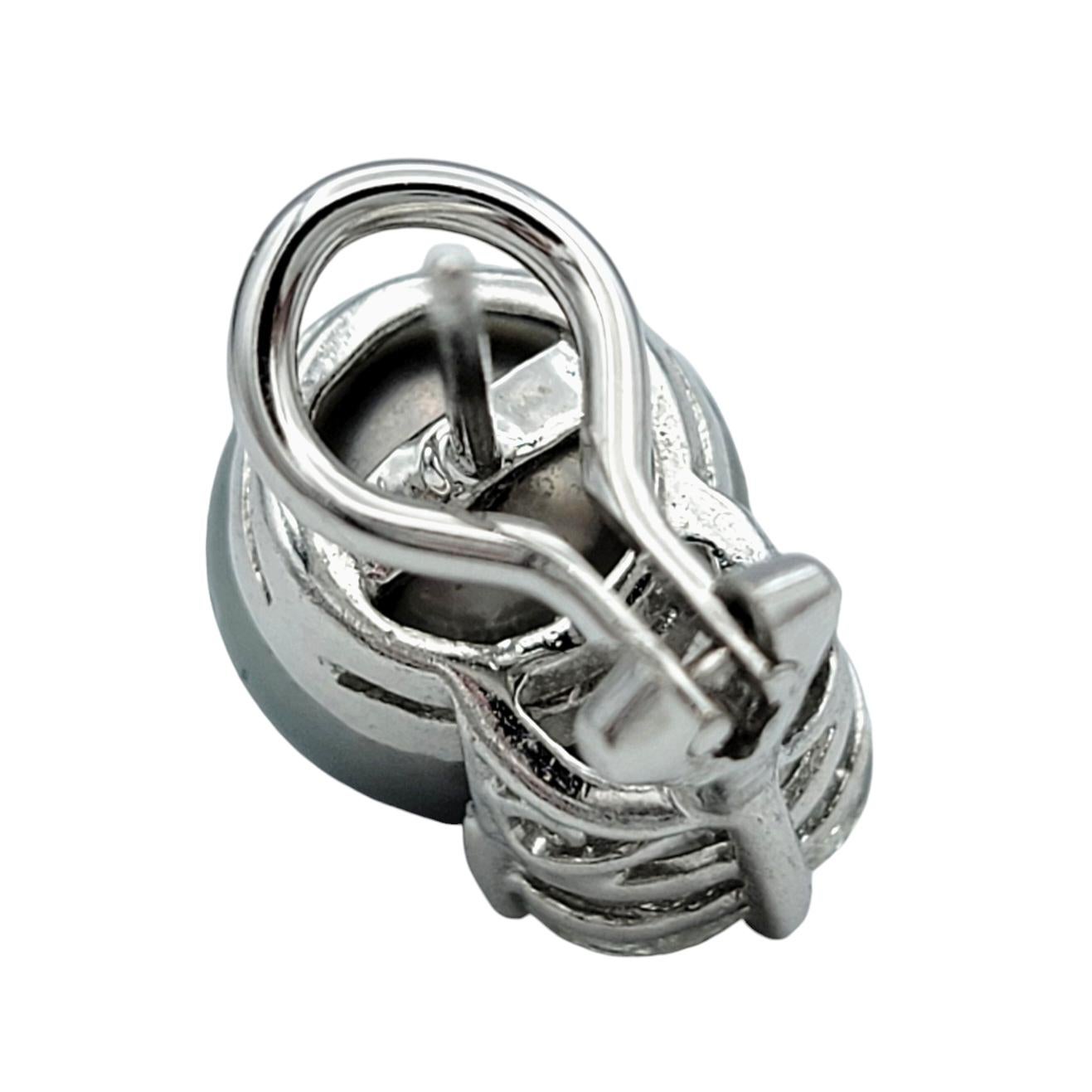 Silber Süßwasserperlen und Marquise Diamant Ohrstecker 18 Karat Weißgold Damen im Angebot