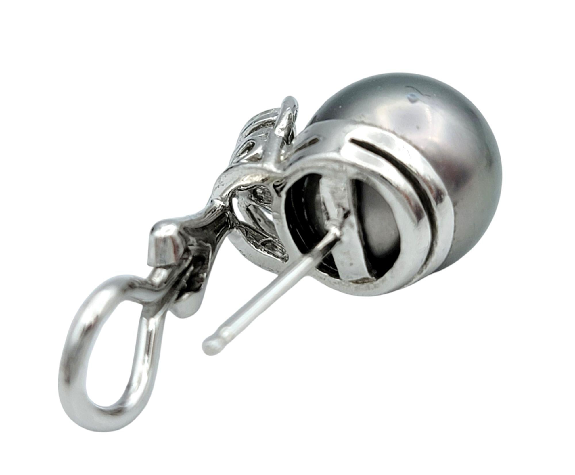 Silber Süßwasserperlen und Marquise Diamant Ohrstecker 18 Karat Weißgold im Angebot 1