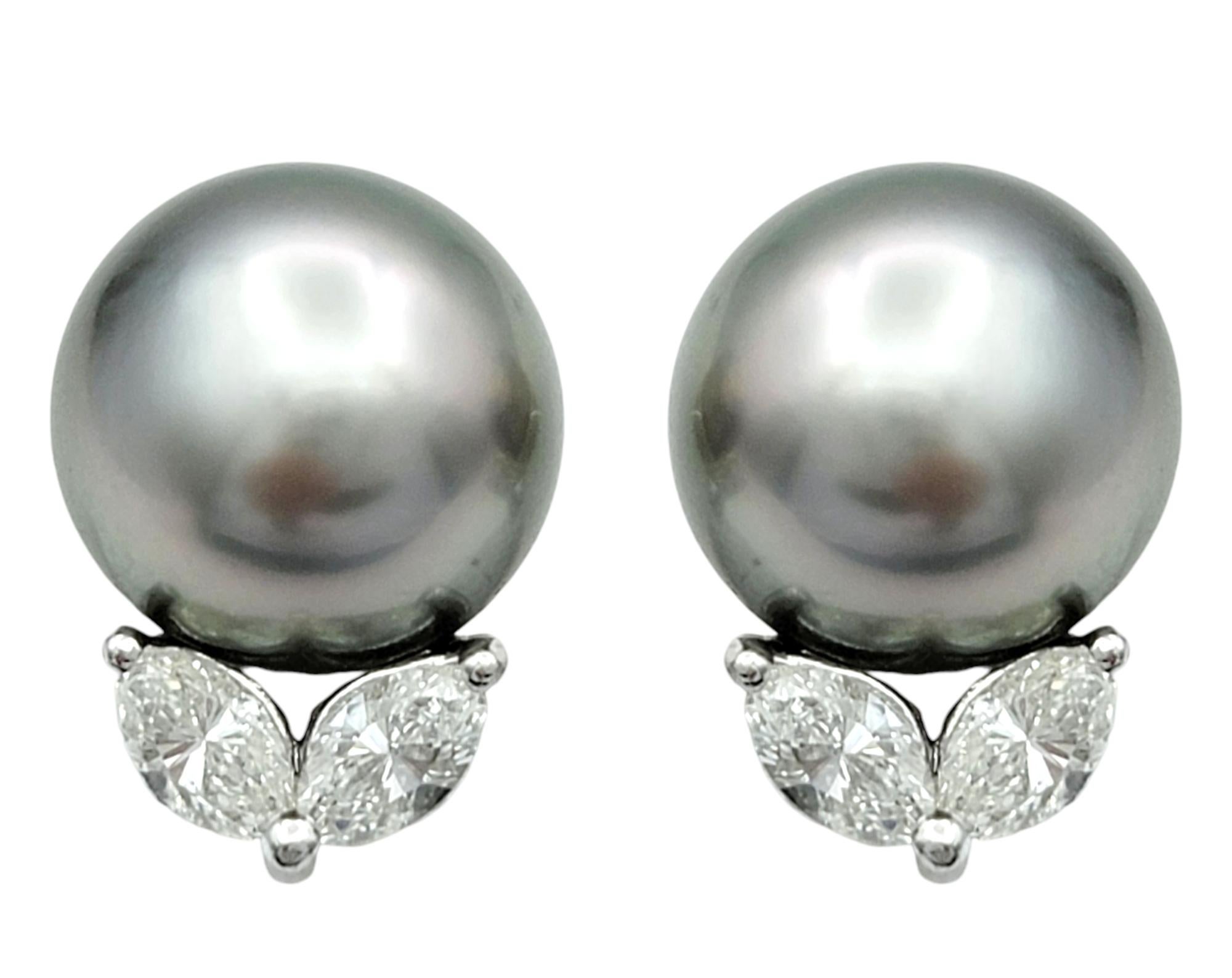Silber Süßwasserperlen und Marquise Diamant Ohrstecker 18 Karat Weißgold im Angebot 2