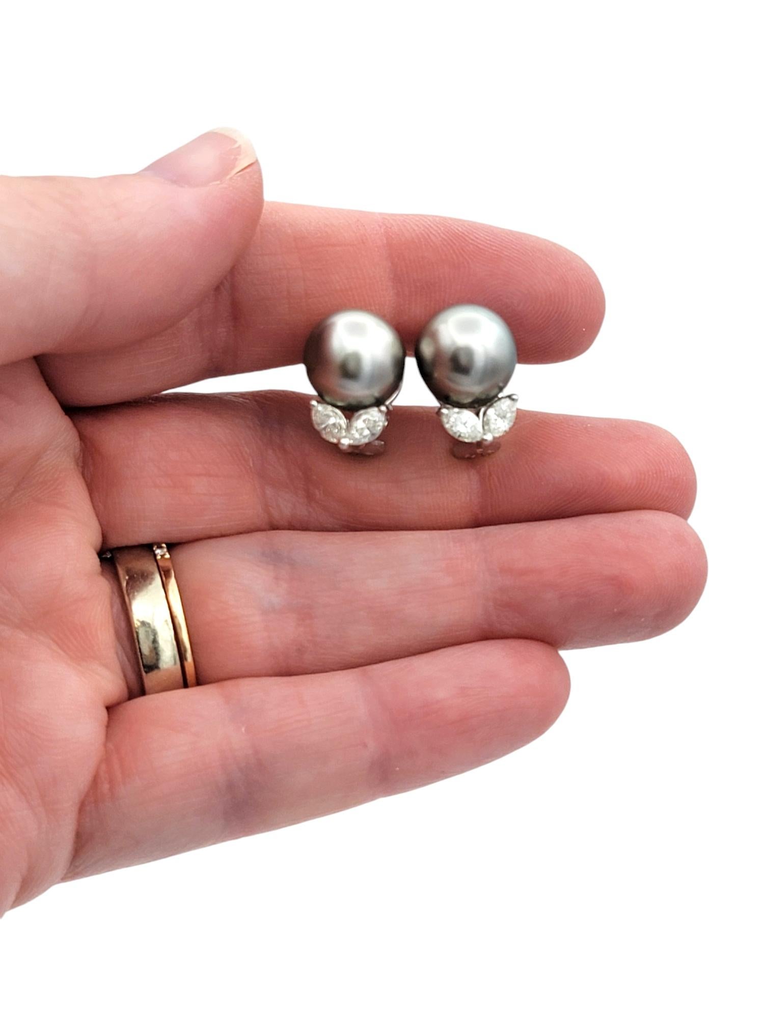 Silber Süßwasserperlen und Marquise Diamant Ohrstecker 18 Karat Weißgold im Angebot 3