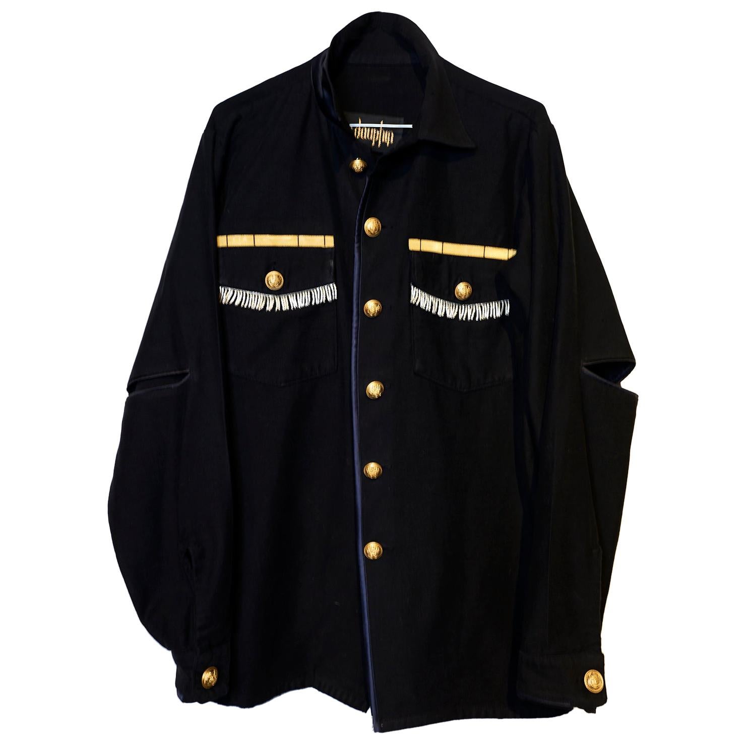 Fringe Jacket Black Military Braid Black Silk One of a kind J Dauphin