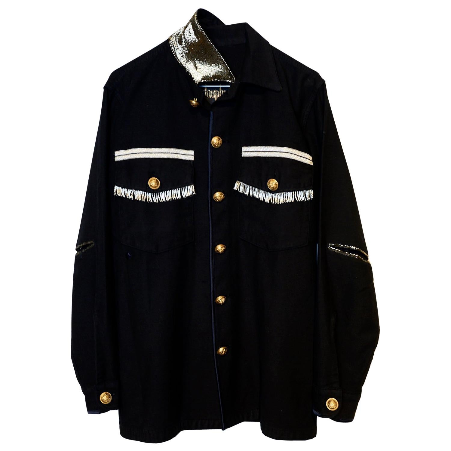 Silver Fringe Jacket Black Military Braid Gold Lurex Gold Button J Dauphin