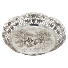 Silver fruit bowl with bucolic scene