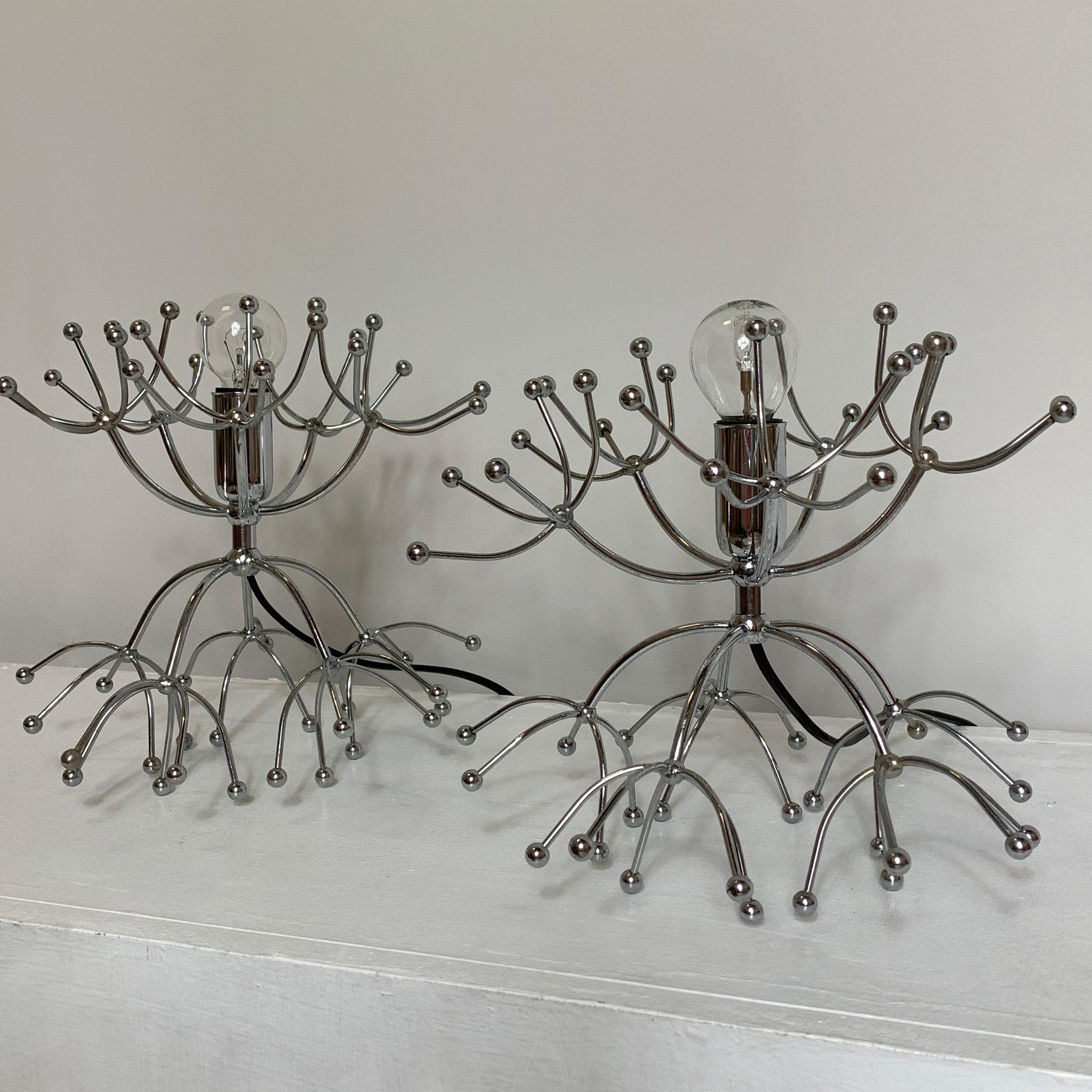 Lámparas de mesa Sputnik Gaetano Sciolari de plata, Italia, años 60 Chapado en venta