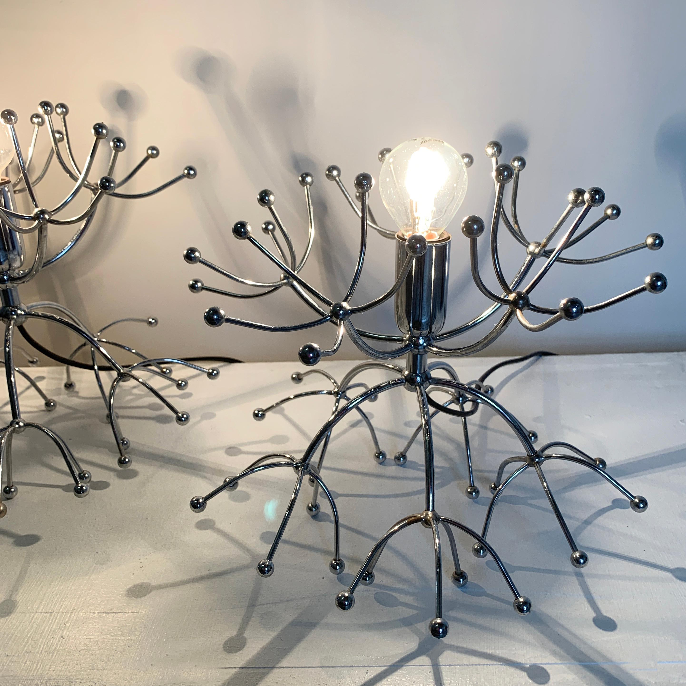 Lámparas de mesa Sputnik Gaetano Sciolari de plata, Italia, años 60 en Bueno estado para la venta en Hastings, GB