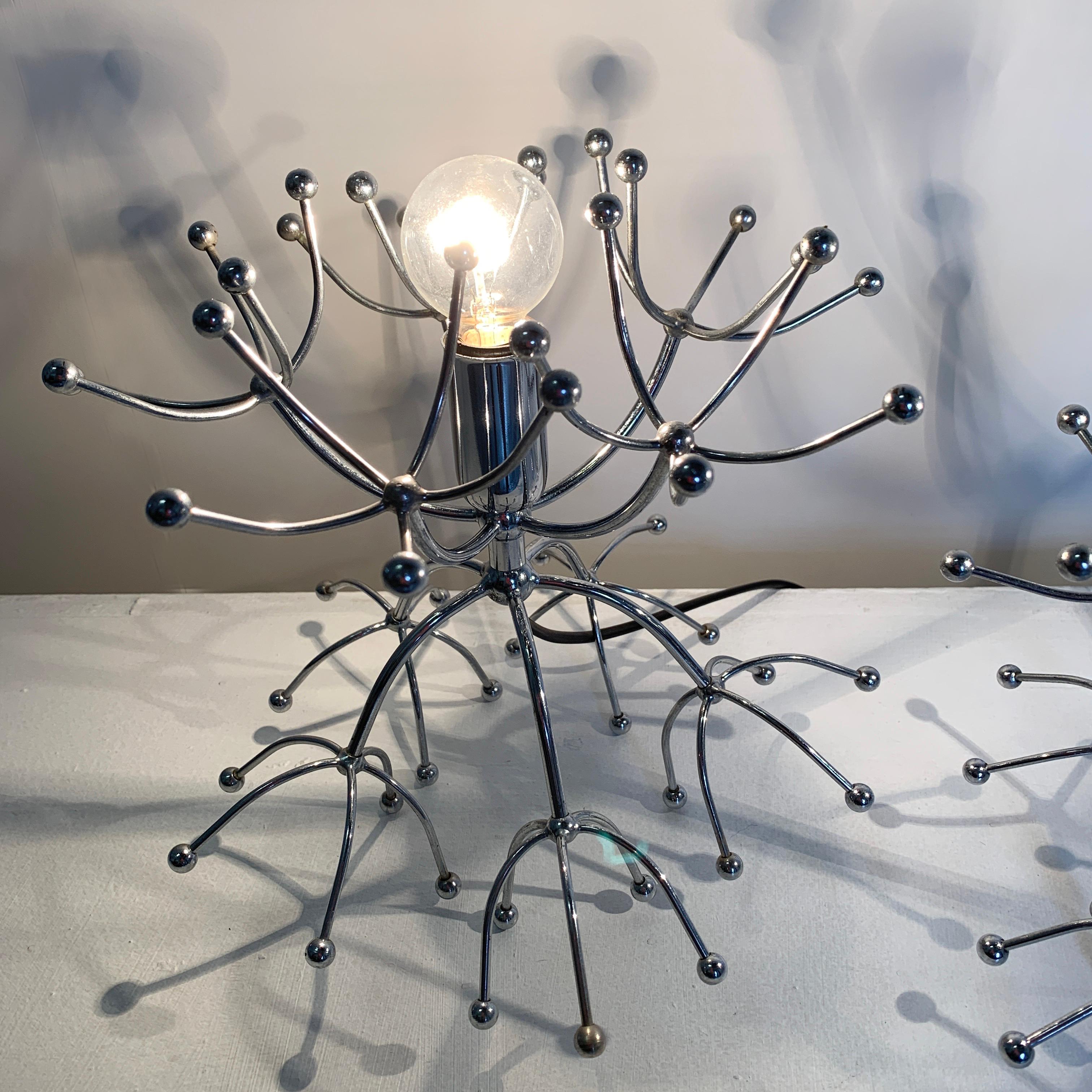 Lámparas de mesa Sputnik Gaetano Sciolari de plata, Italia, años 60 en venta 1