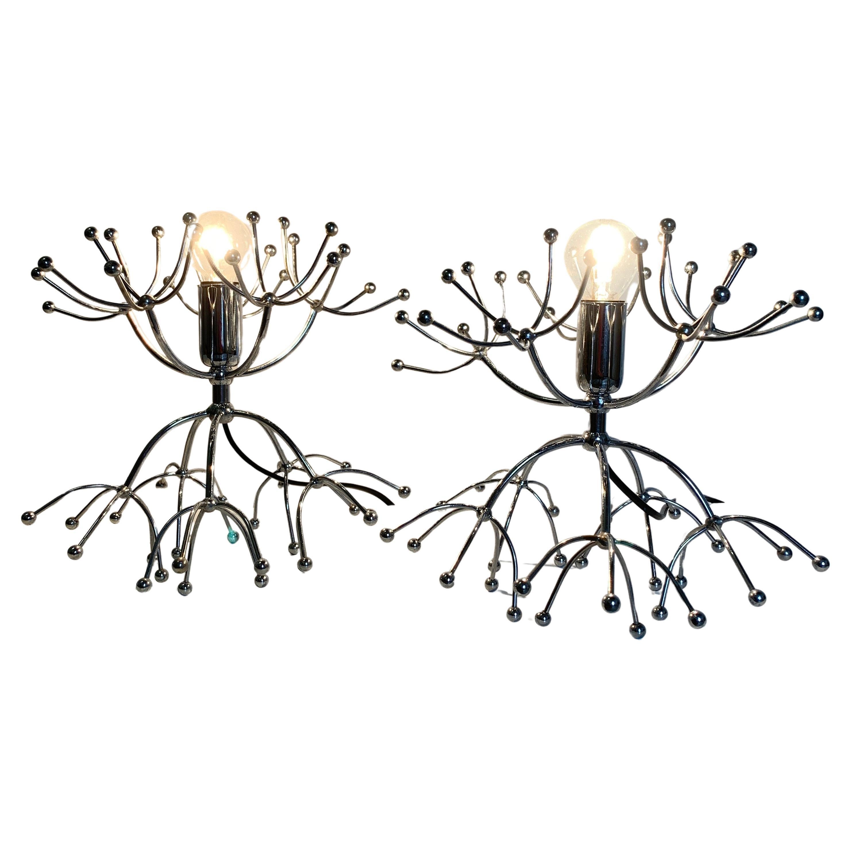 Silver Gaetano Sciolari Sputnik Table Lamps, Italy, 1960s