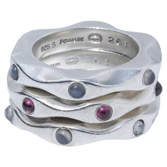 Silver, Garnet and Moonstone Rings by Maria Berntsen for Georg Jensen For Sale