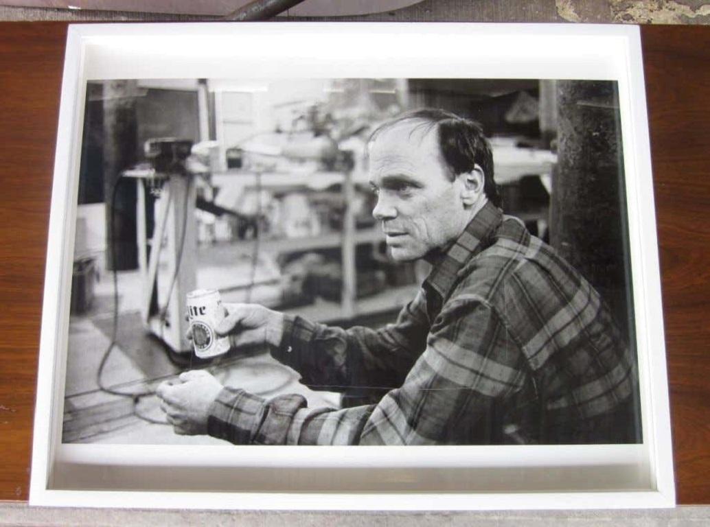 Silver gelatin framed print of Michael Heizer (artist). This print was in a series of 15 in a NYC exhibition featuring Ari Marcopoulos' work of various photographs of iconic artists.