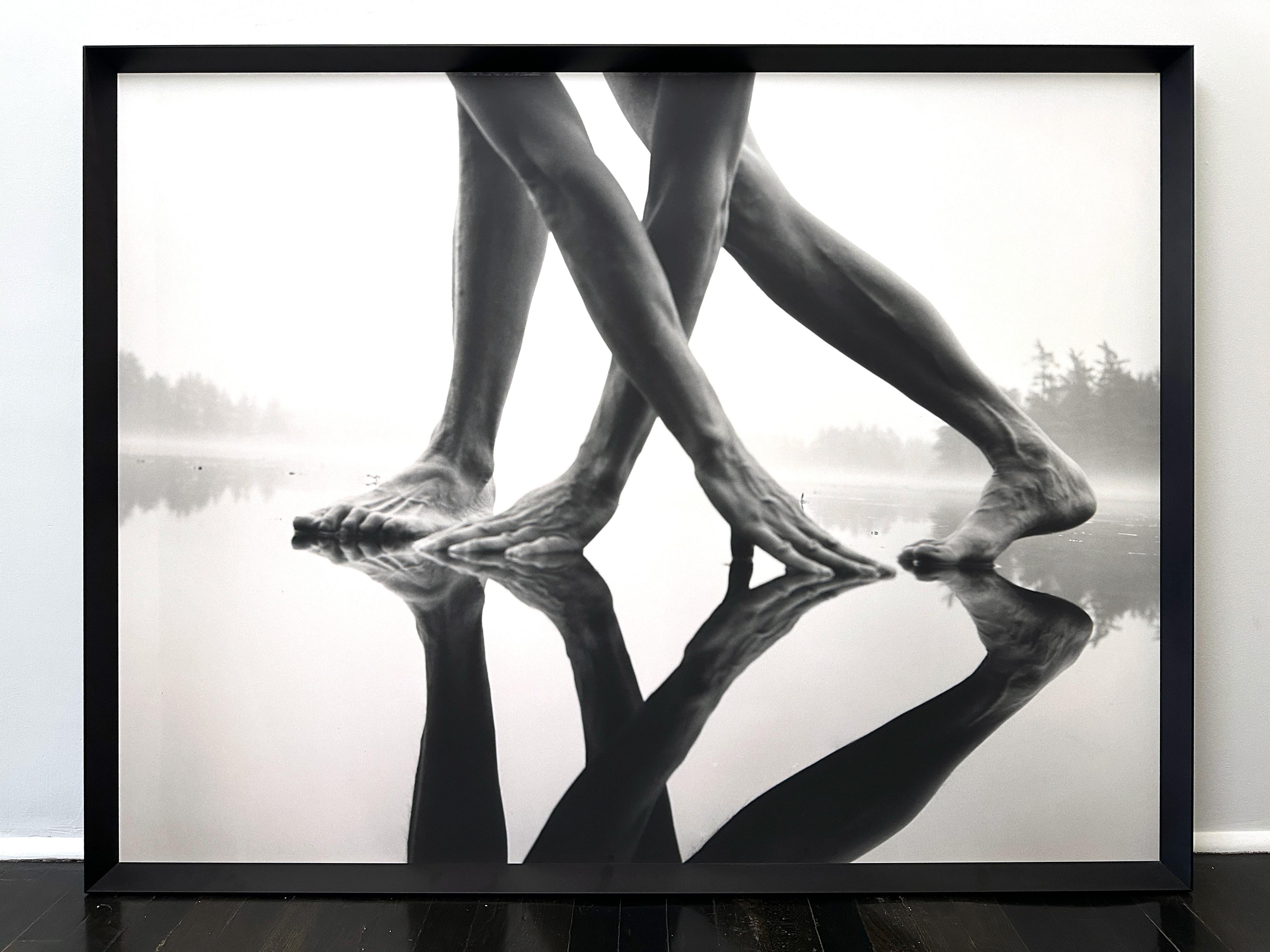 Gelatin silver print mounted on aluminium sheet with a suttle slanted metal black frame. Titled 