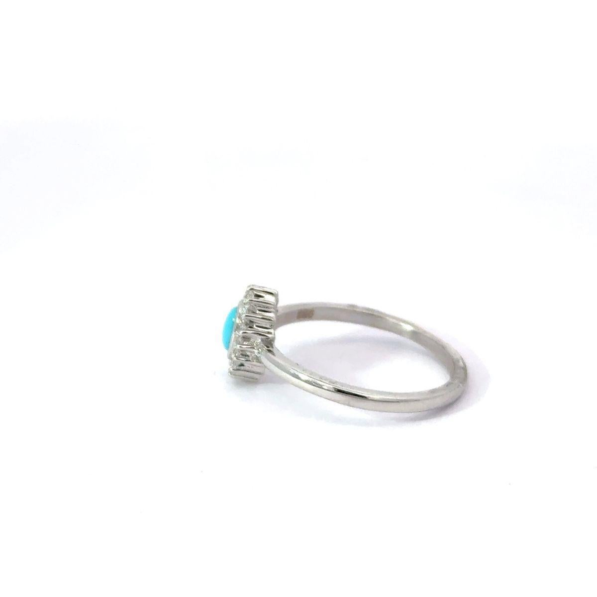 For Sale:  Silver Genuine Cabochon Turquoise and Zirconia Promise Halo Ring for Mom Gift 3