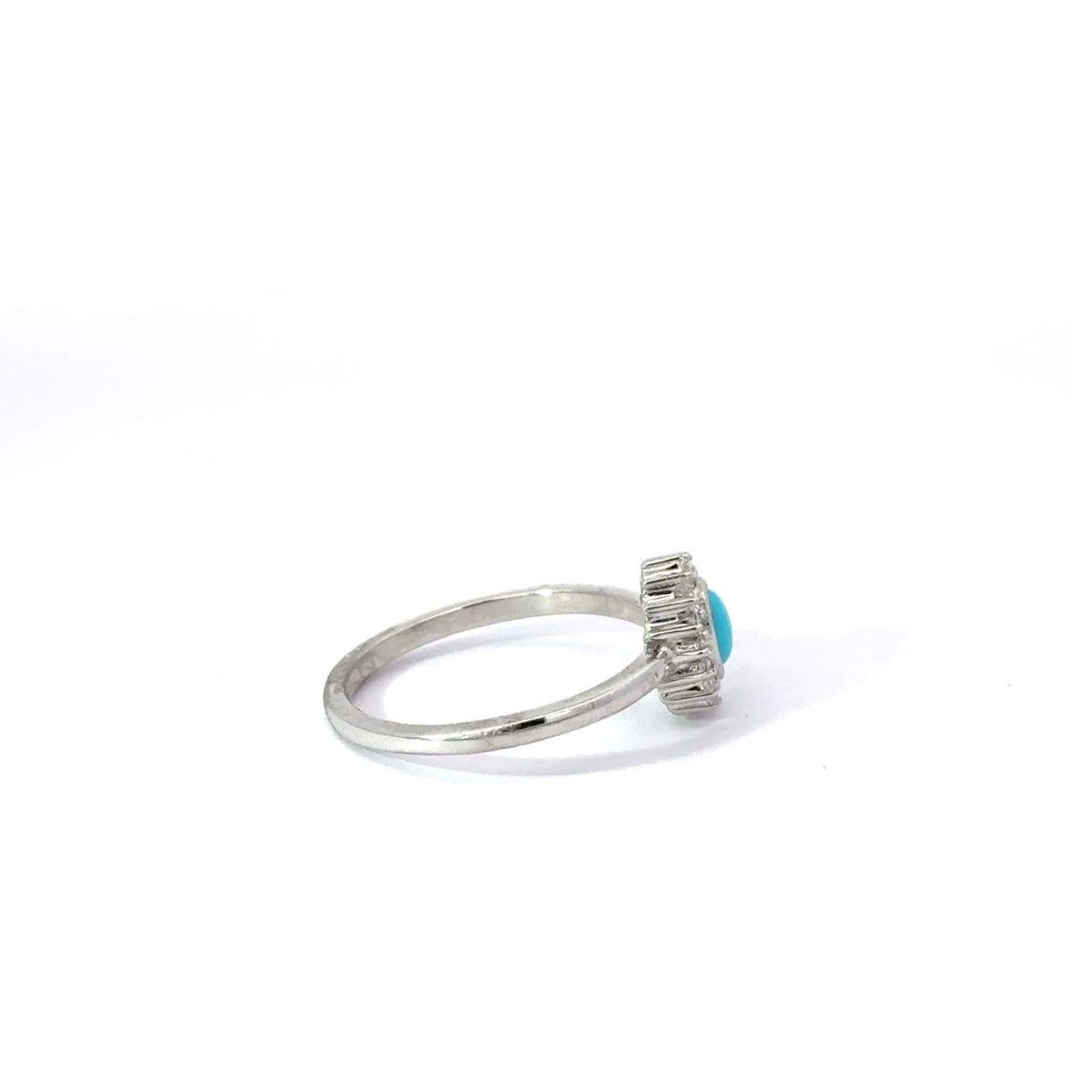 For Sale:  Silver Genuine Cabochon Turquoise and Zirconia Promise Halo Ring for Mom Gift 5