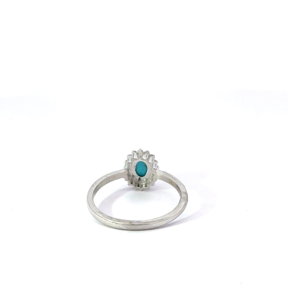 For Sale:  Silver Genuine Cabochon Turquoise and Zirconia Promise Halo Ring for Mom Gift 7