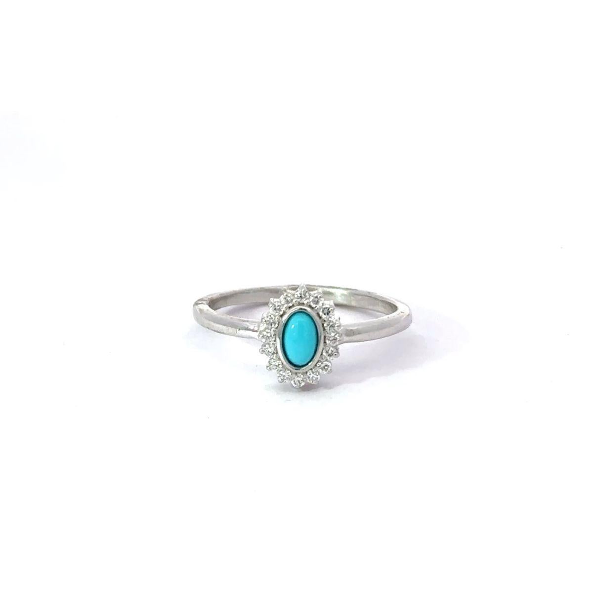 For Sale:  Silver Genuine Cabochon Turquoise and Zirconia Promise Halo Ring for Mom Gift 8