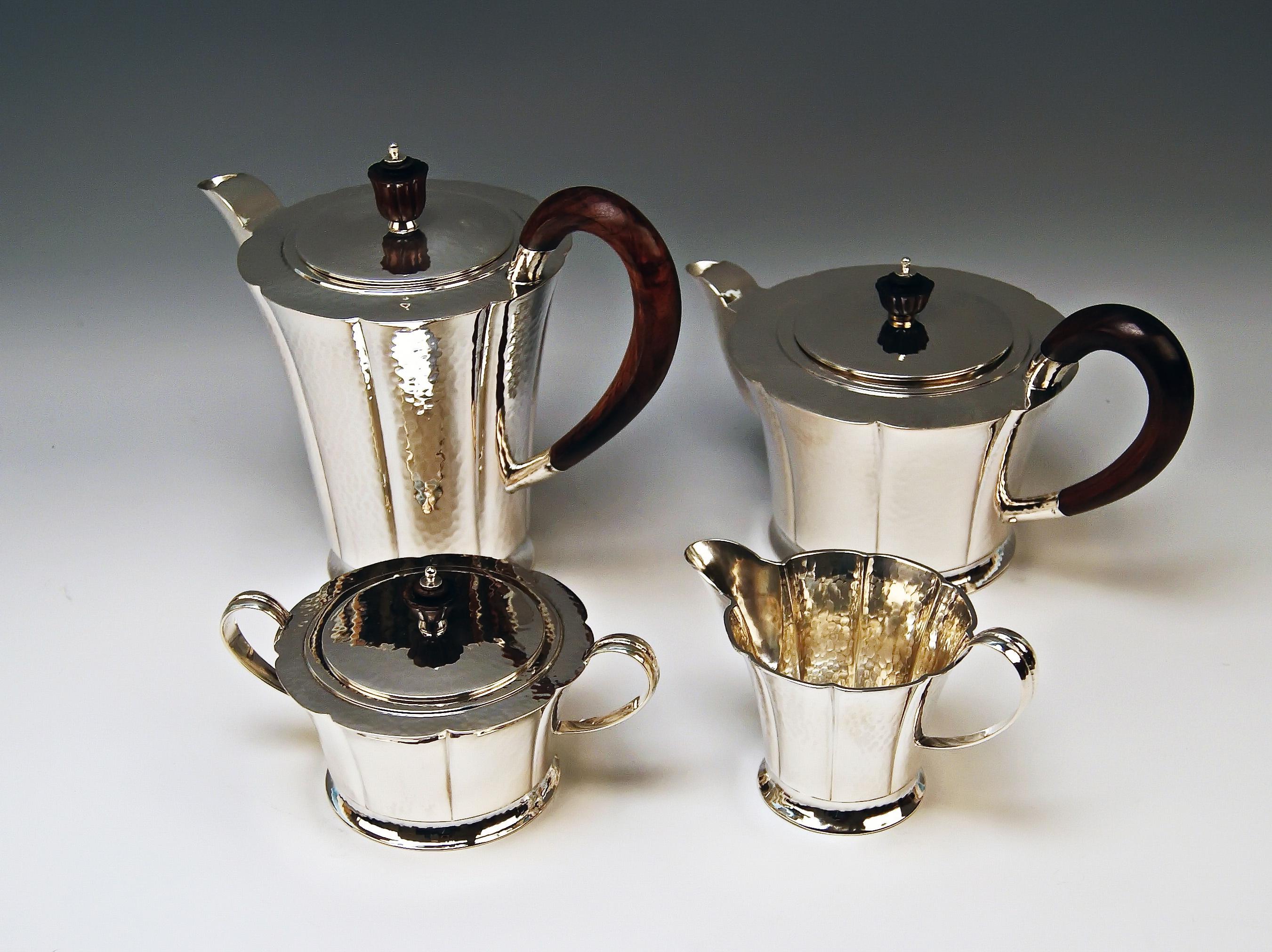 Early 20th Century Silver Germany Coffee Tea Pot Creamer Sugar Bowl Tray Art Nouveau Wilkens 1905