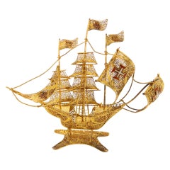 Silver-gilded caravel miniature