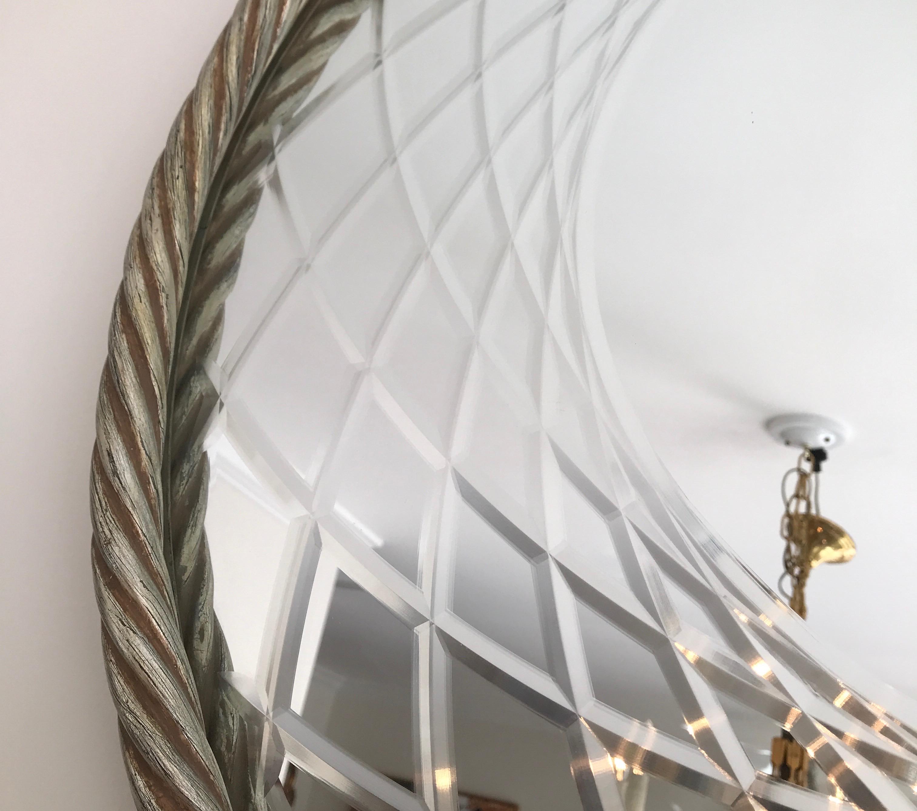 20ième siècle Miroir rond en corde sculptée et dorée à l'argent en vente