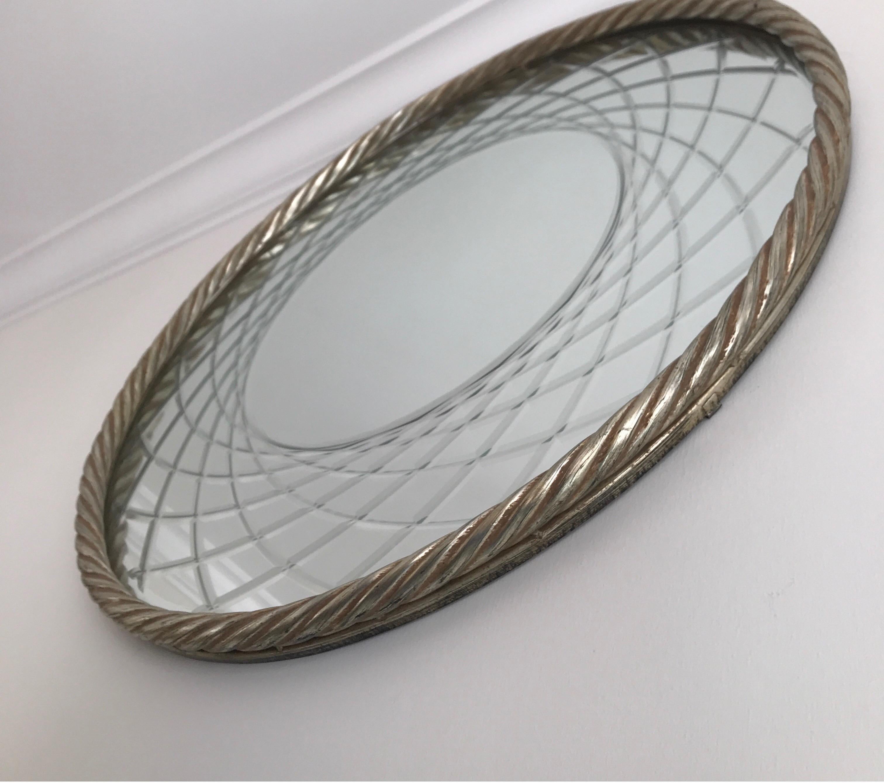 Silver Gilded Carved Rope Round Mirror For Sale 3
