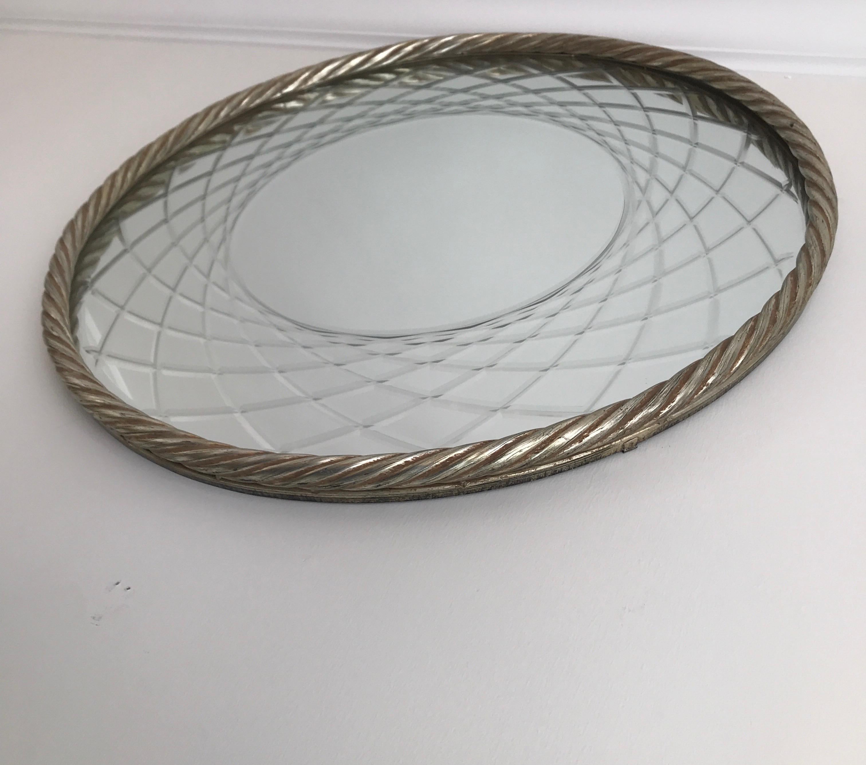 Silver Gilded Carved Rope Round Mirror For Sale 4