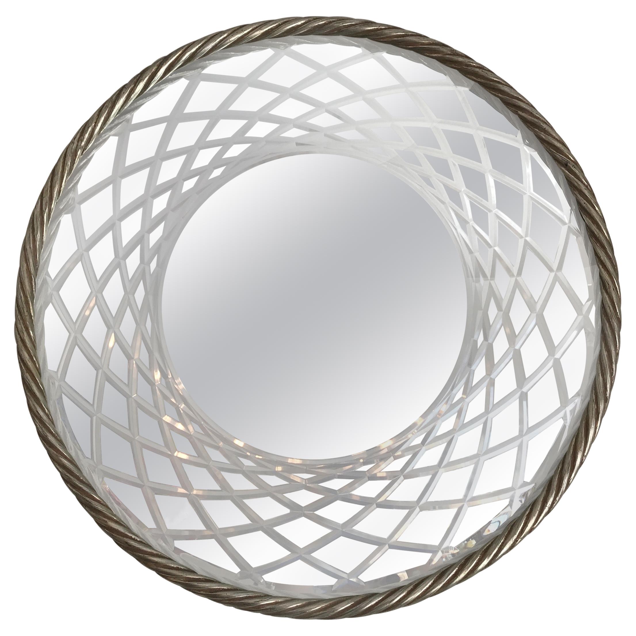 Silver Gilded Carved Rope Round Mirror For Sale
