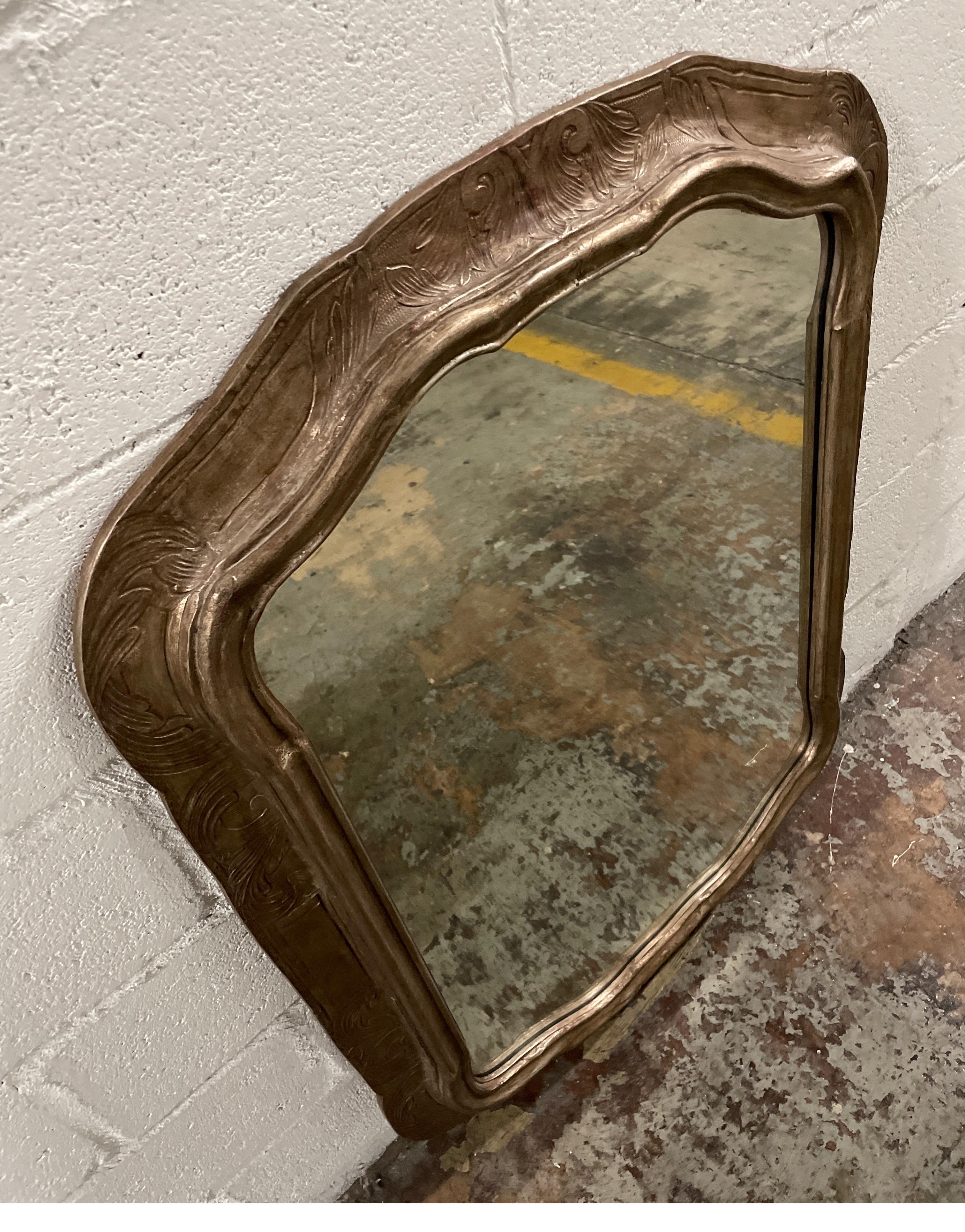 20th Century Silver Gilded & Embossed Mirror by Friedman Brothers